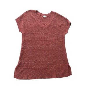 J Jill Womens Small Rustic Oversized Vneck Short Sleeve Tunic Thick Sweater Knit
